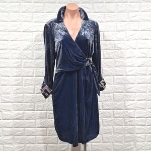 ANTHROPOLOGIE MAEVE Blue Velvet Wrap Dress with Pockets